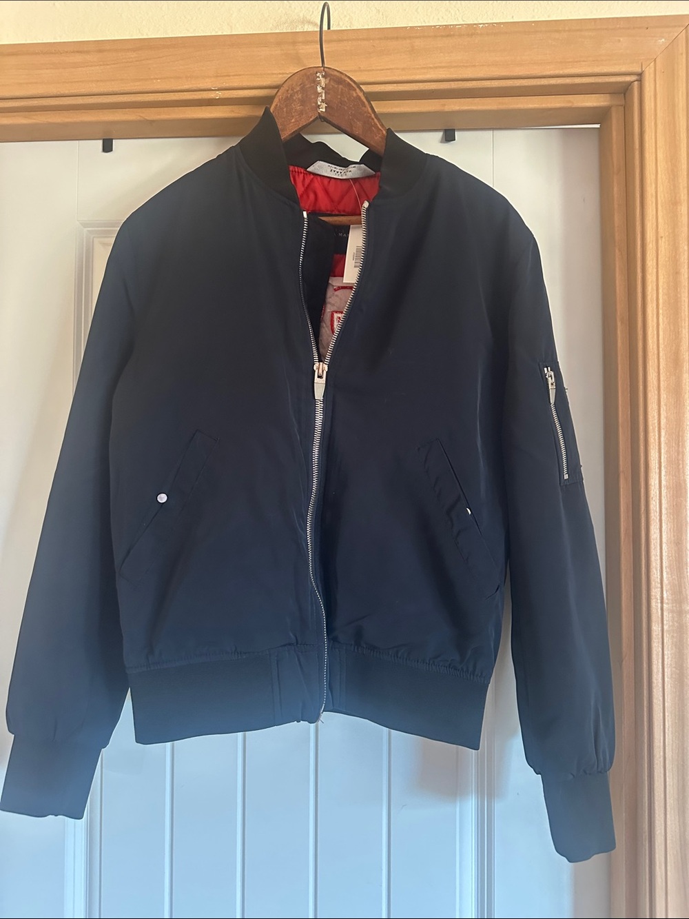 Zara Black Bomber Jacket with Red Lining